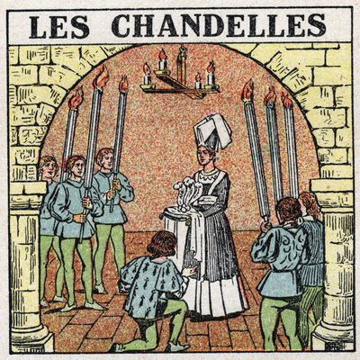 Lyskilder: stearinlys brugt i middelalderen. Anonym illustration fra 1925. Privat samling. af Anonymous Anonymous