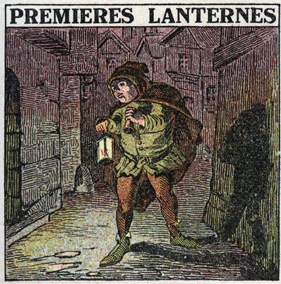 Lyskilder: de første lanterner i den tidlige middelalder. Anonym illustration fra 1925. Privat samling. af Anonymous Anonymous