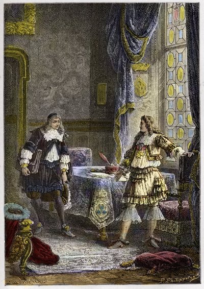 Louis XIV afskediger Nicolas Fouquet - Louis XIV afskediger finansinspektøren Nicolas Fouquet - gravering fra "" L