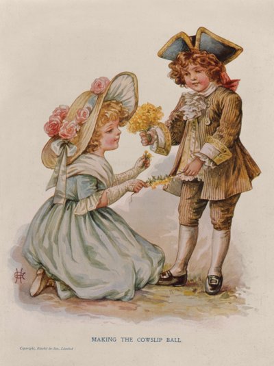 Making the Cowslip Ball, bogillustration, begyndelsen af det 20. århundrede (farvelitografi) af Anonymous Anonymous