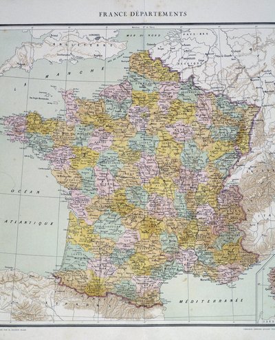 Kort: Frankrigs departementer. Atlas fra 1950