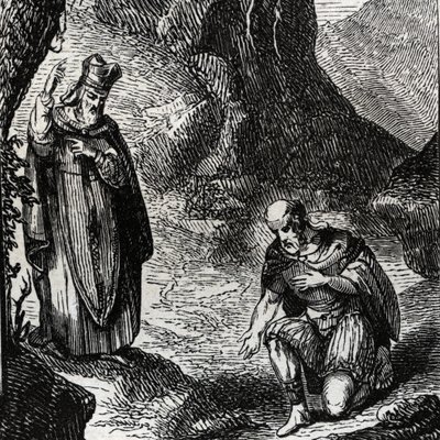 Martial de Limoges eller Saint Martial (3. århundrede) omvender lederen af det keltiske folk Lemovices - Indgravering af 1846 i "" Helgenernes liv""". Privat samling. af Anonymous Anonymous