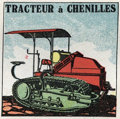 Mekanisk trækkraft: bæltetraktor. Anonym illustration af 1925. Privat samling. af Anonymous Anonymous