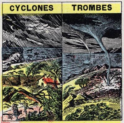Meteorologi: cykloner og stammer (tornadoer). Anonym illustration af 1925. Privat samling. af Anonymous Anonymous