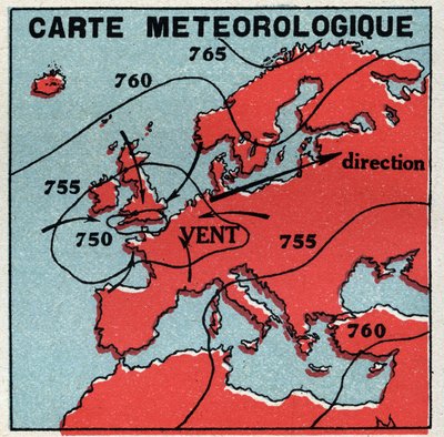 Meteorologi: meteorologisk kort. Anonym illustration af 1925. Privat samling. af Anonymous Anonymous
