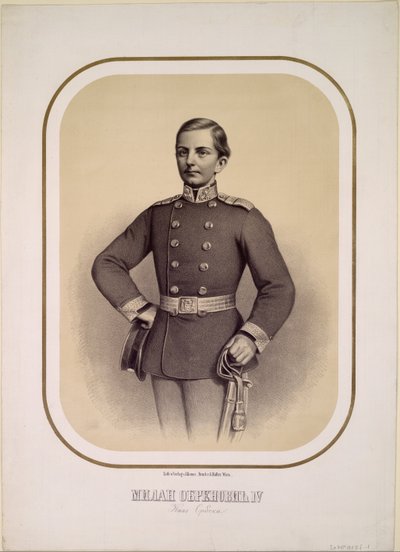 Milano I (1854-1901), konge af Serbien - Anonym - ca. 1869 - Litografi - 47x34 - Privat Samling af Anonymous Anonymous
