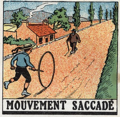 Bevægelser: rykkende bevægelse. Et barn leger med en bøjle. Anonym illustration fra 1925. Privat samling. af Anonymous Anonymous