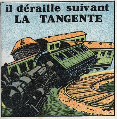 Bevægelser: tangent. Tog afsporing. Anonym illustration fra 1925. Privat samling. af Anonymous Anonymous