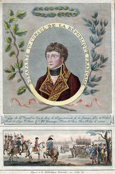 Napoleon Bonaparte som Frankrigs første konsul - Anonym - 1802 - Radering, akvarel - 28,1x17,9 - Privat samling af Anonymous Anonymous
