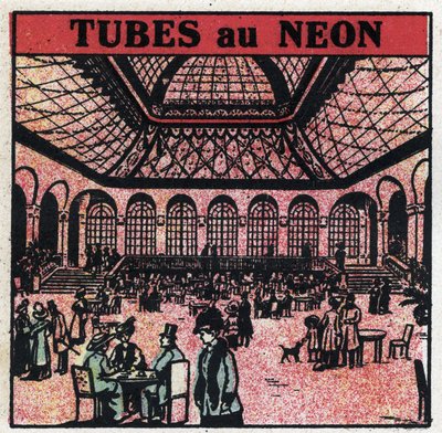 Nye gasegenskaber: neonrør. Anonym illustration af 1925. Privat samling. af Anonymous Anonymous