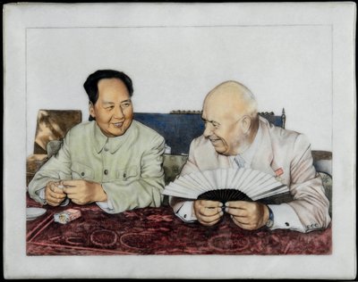 Nikita Khrouchtchev (1894-1971) og Mao Zedong (Tse-Toung, Tse Toung) (1893-1976) - Nikita Khrushchev og Mao Zedong - Anonym. Porcelæn, overglasur dekoration, begyndelsen af 1960