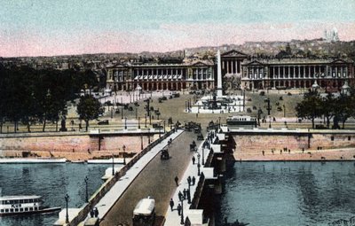 Paris: panorama af broen og Place de la Concorde med obelisken og Madeleine-kirken taget til basilikaen Sacre Coeur (Sacre-Coeur) i Montmartre. Til venstre, det nuværende Hotel Crillon og til højre, Hotel de la Marine af Anonymous Anonymous