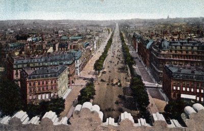 Paris: udsigt over Avenue des Champs Elysees (Champs-Elysees) taget fra Triumfbuen, Place de l