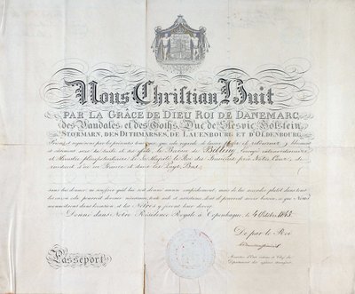 Pas fra Kongen af Danmark Christian VIII er fra 1845. af Anonymous Anonymous
