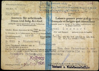 Pas fra Anden Verdenskrig, "Pas" for fransk og belgisk administrerende direktør, der arbejder, 25/9/1944. af Anonymous Anonymous