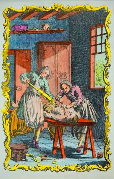 Læge, der studerer blodbevægelse: forsiden af ​​"memoiren om blodets bevægelse og virkningerne af blødning" af Albrecht von Haller (1708-1777) 1756, privat samling af Anonymous Anonymous