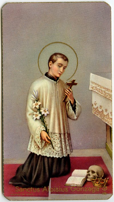 Fromme billede: Aloysius Gonzaga tilbeder korset (tryk) af Anonymous Anonymous