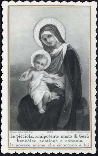 Fromt billede: Jesus som barn i armene på sin mor Maria (stik) af Anonymous Anonymous