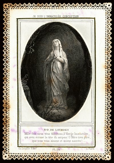 Fromme billede: "" Notre Dame de Lourdes"" Dentelee kort. 19. århundrede. Privat samling af Anonymous Anonymous