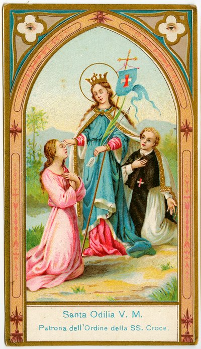 Fromme billede: St. Odile af Alsace, skytshelgen for kanonernes regulære af Det Hellige Kors Orden (kromolitografi) af Anonymous Anonymous