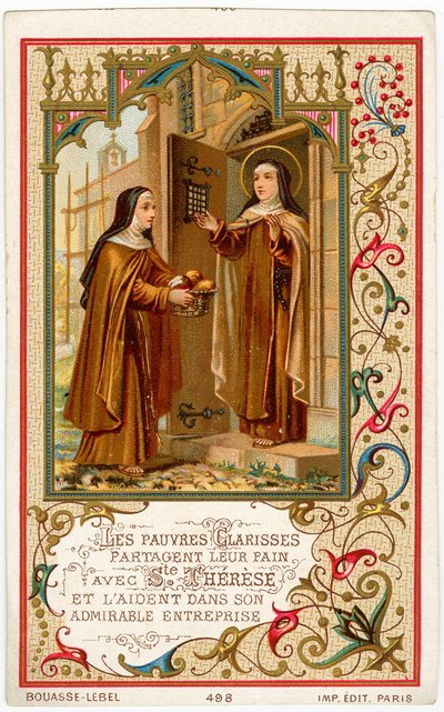 Fromme billede: Den hellige Teresa af Jesus modtager hjælp og brød fra de fattige Clares (kromolitografi) af Anonymous Anonymous
