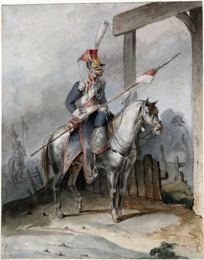 Polsk chevauleger fra den franske kejsergarde - Anonym - ca 1808 - Akvarel på papir - 20,6x16,2 - Privat samling af Anonymous Anonymous