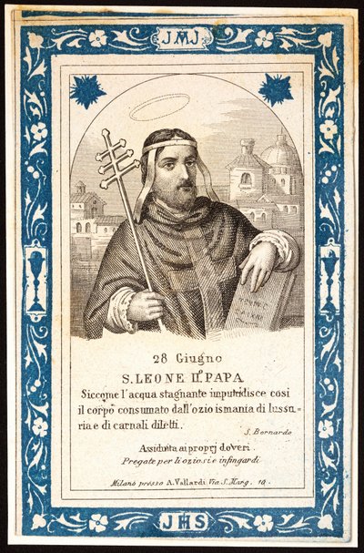 Pave Saint Leon (Leone) II (7. århundrede) fromt billede. Postkort. Begyndelsen af det 20. århundrede. Privat samling af Anonymous Anonymous