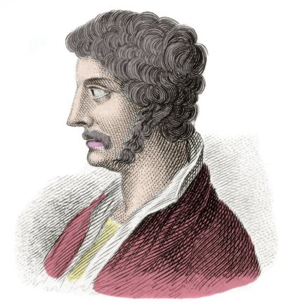 Portræt af Alcibiade (Alkibiads Kleiniou Scambonides) (450-404 f.Kr.), statsmand og athensk general. Indgravering af det 19. århundrede. Milanese af Anonymous Anonymous