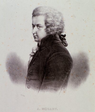 Portræt af den østrigske komponist Wolfgang Amadeus Mozart (1756-1791) Indgravering. 19. århundrede. Milanesisk privat samling af Anonymous Anonymous