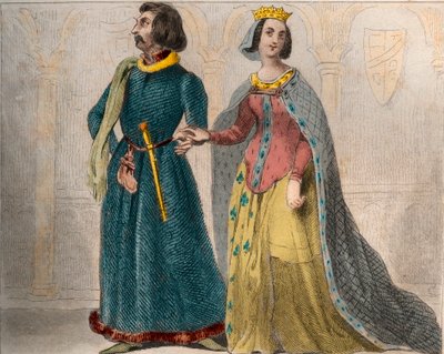 Portræt af Charlotte de Savoie (1441-1483) Dronning af Frankrig, med Louis XI af Frankrig, kendt som den forsigtige (1423-1483). Stik fra 1859 i "" Le Monde. Alle folkeslags historie fra de fjerneste tider til i dag”. af M. E. de Lostalot-Bachoue. af Anonymous Anonymous