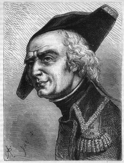 Portræt af general Luc Simeon Auguste Dagobert (1736-1794). Indgravering fra 1866 i "Histoire de la Revolution francaise"" af Adolphe Thiers. Privat samling. af Anonymous Anonymous