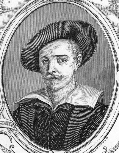 Portræt af Guido Reni (1575-1642). italiensk maler. gravering af 1859 i "" gallerierne i Europa - Italien "" af armengaud. Privat samling. af Anonymous Anonymous