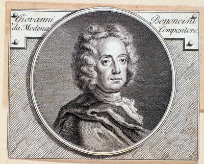 Portræt af den italienske barokkomponist og cellist Giovanni Battista Bononcini (gravering. 1700-tallet) af Anonymous Anonymous