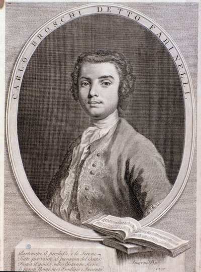 Portræt af den italienske kastrat Carlo Broschi kaldet Farinelli (gravering. 1735) af Anonymous Anonymous