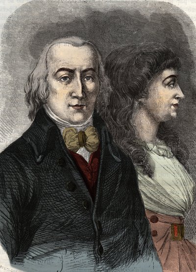Portræt af Jean Marie Roland, Viscount de la Platier (1734-1793) med Manon Roland, eller Jeanne Marie, eller Manon Phlipon (Fru Roland) (Mrs. Roland). af Anonymous Anonymous