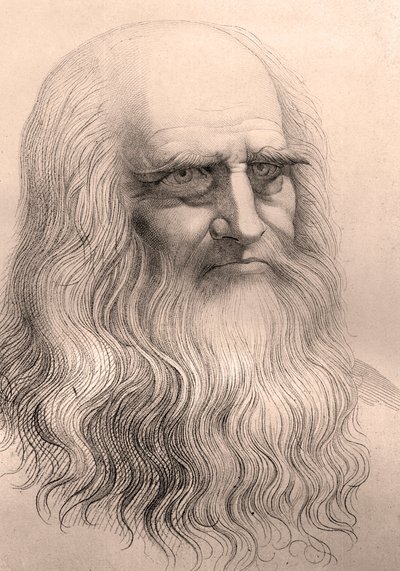 Portræt af Leonardo Da Vinci (Leonard de Vinci) (1452 - 1519) fra hans selvportræt. af Anonymous Anonymous