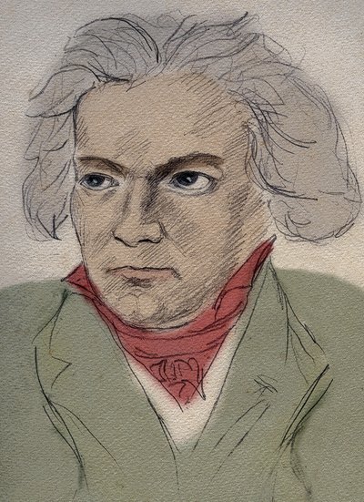 Portræt af Ludwig van Beethoven (1770-1827) tysk komponist - anonym tegning fra begyndelsen af det 20. århundrede - Privat samling - af Anonymous Anonymous