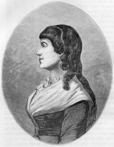 Portræt af Manon Roland, dit "" Madame Roland"" (1754-1793), født Jeanne-Marie (Jeanne Marie) Philippon, hustru til Roland de La Platiere - Indgravering af 1863 i "Le Livre Rouge - Histoire De L
