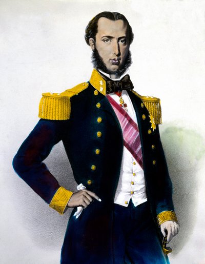 Portræt af Maximilian I (Ferdinand Maximilian Joseph, kejserprins og ærkehertug af Østrig, kongelig prins af Ungarn og Boheme), kejser af Mexico (1832-1867) Indgravering af det 19. århundrede. Privat samling af Anonymous Anonymous