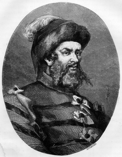 Portræt af Philippe Guillery (Guilleri) (1566-1608) Fransk brigand - Indgravering af Leon Bailly fra 1863 i "" Le Livre Rouge - Histoire De L