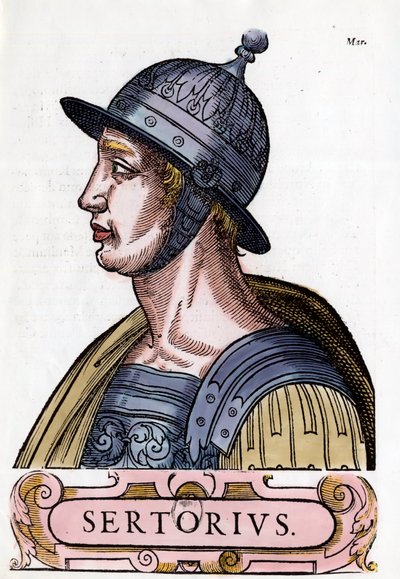 Portræt af Quintus Sertorius (123-72 f.Kr.), romersk general. Gravering. Privat samling. af Anonymous Anonymous