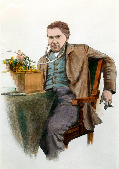 Portræt af Thomas Edison (1847-1931), amerikansk fysiker. Stik omkring 1900. Privat samling af Anonymous Anonymous