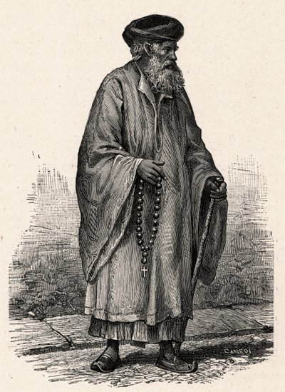 Portræt af en katolsk koptiker fra Zifte i Egypten. Indgravering i "The Catholic Missions in the XIXth Century"" af Louis-Eugene (Louis Eugene) Louvet. privat samling. af Anonymous Anonymous