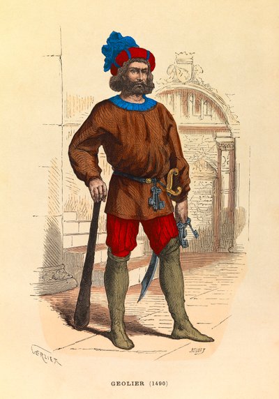Portræt af en geolier i Paris i 1490, gravering - privat samling af Anonymous Anonymous