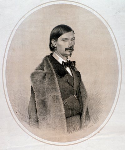 Portræt af den italienske dirigent, kontrabasmusiker og komponist Giovanni Bottesini (Tegning. 1858) af Anonymous Anonymous