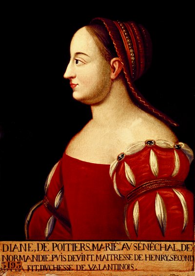 Portræt af hertuginden af Valentinois Diana de Poitiers (1499-1566), favorit hos kong Henrik II af Frankrig af Anonymous Anonymous