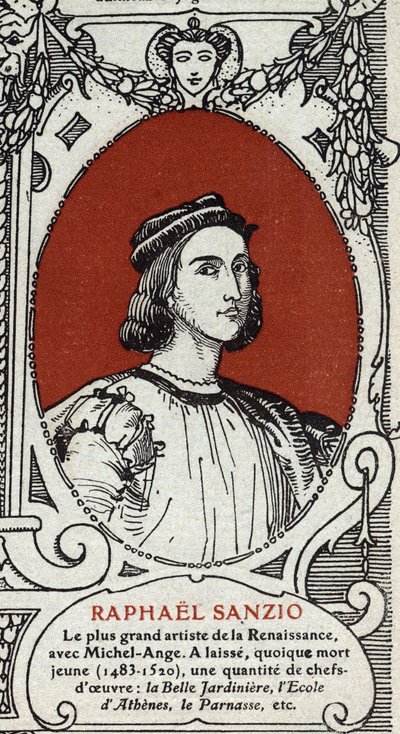 Portræt af den italienske renæssancemaler Raphael (Raffaello Sanzio 1483-1520). Stik fra 1914. Privat samling. af Anonymous Anonymous