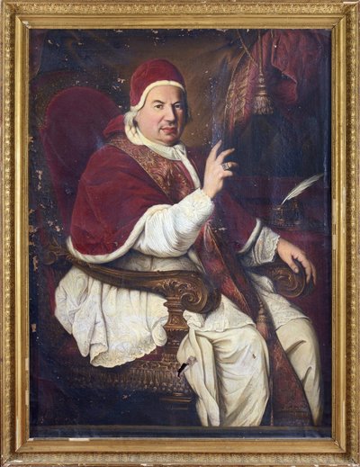 Portræt af pave Benedikt XIV (1675-1758), anonym. Olie på lærred, anden halvdel af det 18. årh.. Mål: 128x94 cm. Privat samling af Anonymous Anonymous