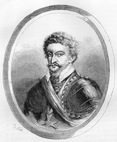 Portræt af marskal Charles de Gontaut, baron, dengang hertug af Biron (1562-1602) - Indgravering fra 1863 i "Le Livre Rouge - Histoire De L