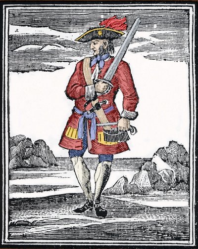 Portræt af piraten Jack Rackham siger den røde eller John Rackham, bedre kendt som Calico Jack (? 1720). Gravering. af Anonymous Anonymous